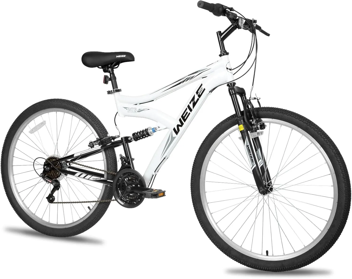 WEIZE Mountain Bike, 26 27.5 inch Outdoor Hybrid Bikes,18-Speed/High-Carbon Steel/Dual Full Suspension, Adjustable Ergonomic Seat for Men Women Adult, MTB Bicycle with Suspension Fork,Sleek Colors