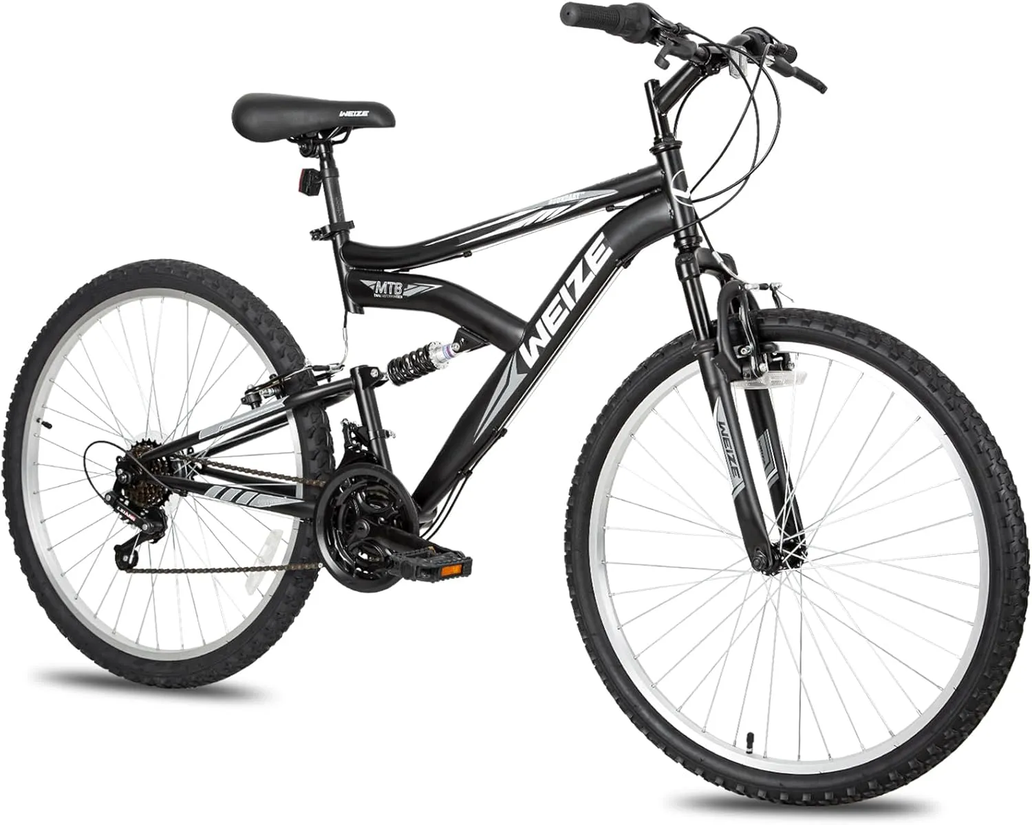 WEIZE Mountain Bike, 26/27.5 inch Outdoor Cycling Bike,18-Speed/High-Carbon Steel/Dual Full Suspension, Adjustable Ergonomic Seat for Men Women Adult, MTB Bicycle with Suspension Fork,Sleek Colors