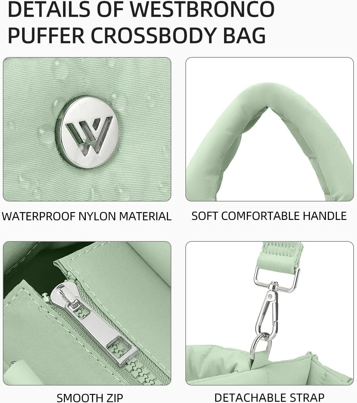 WESTBRONCO Puffer Crossbody Bags for Women Quilted Tote Bag Puffy Weekender Overnight Bag Nylon Shoulder Handbag