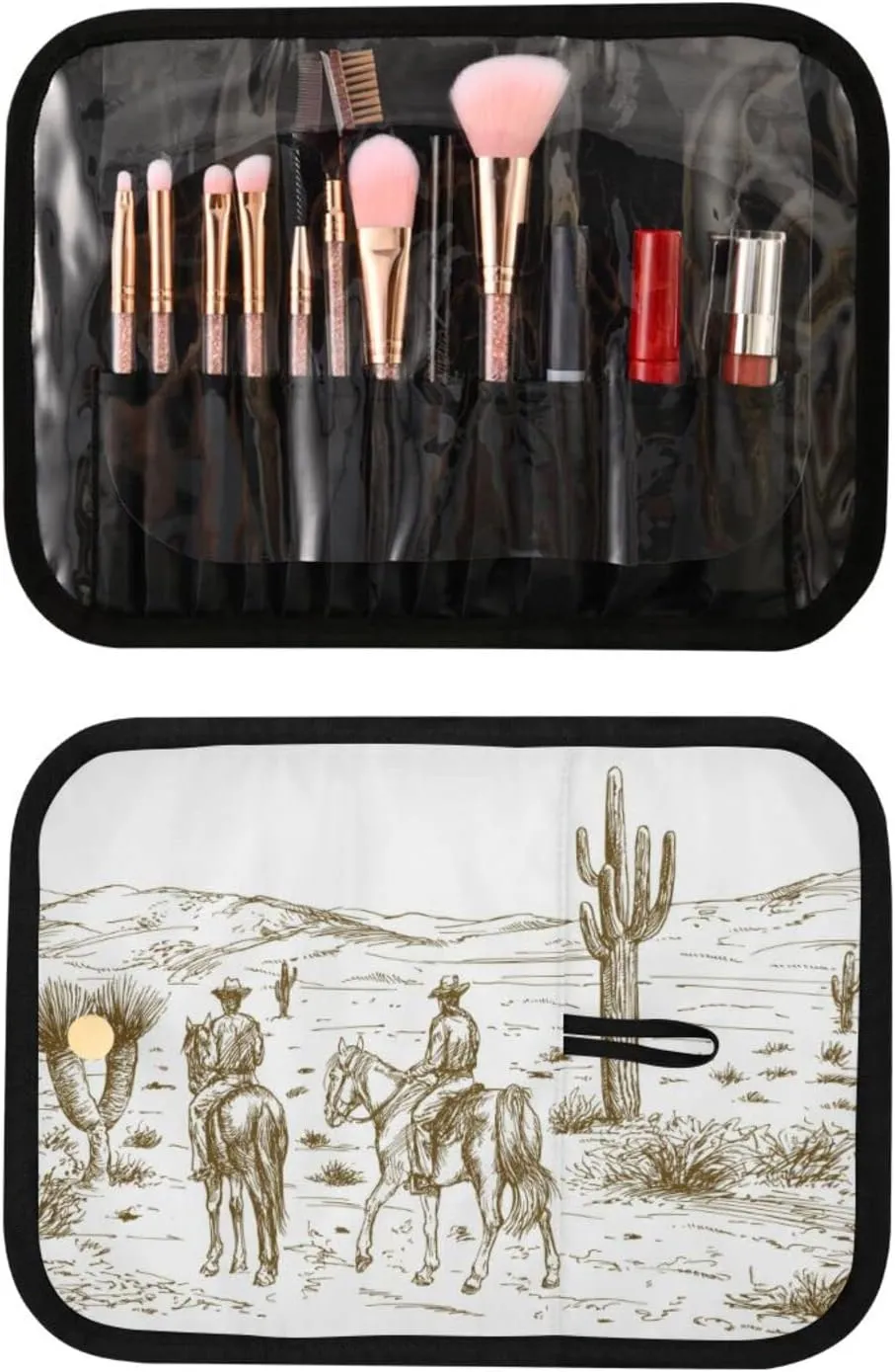 Western Desert Cowboys Travel Toiletry Bag Cosmetic Make up Brush Cases Hanging Water-resistant Accessories Organizer for Women 3PCS