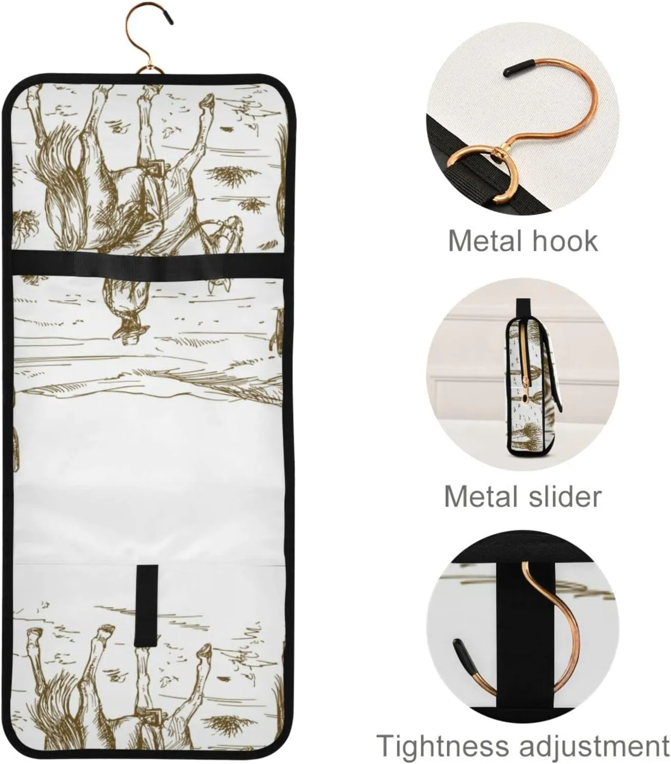 Western Desert Cowboys Travel Toiletry Bag Cosmetic Make up Brush Cases Hanging Water-resistant Accessories Organizer for Women 3PCS