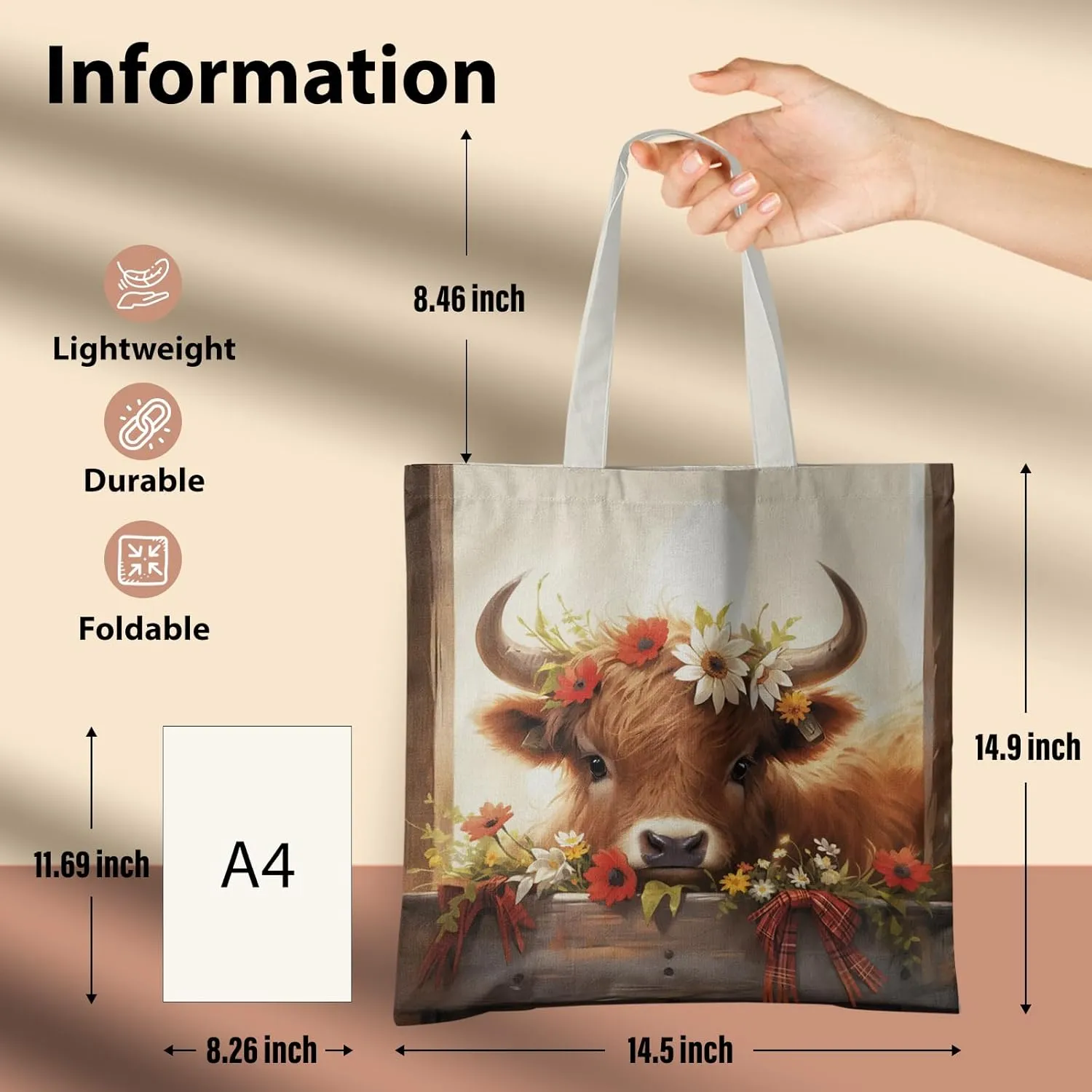 Western Highland Cow Canvas Tote Bag - Highland Cow Lover Gifts,Canvas Shoulder Bag for Women for Girls