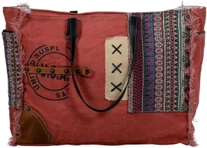 Western Leather Weekender Bag for Women - Upcycled Canvas Shoulder Bag - Ruby Canyon