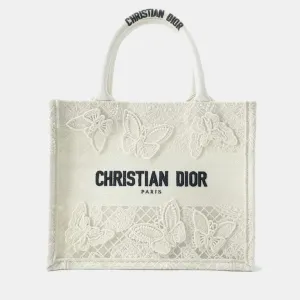 White Canvas Embroidery Butterfly Book Tote bag  Size Small