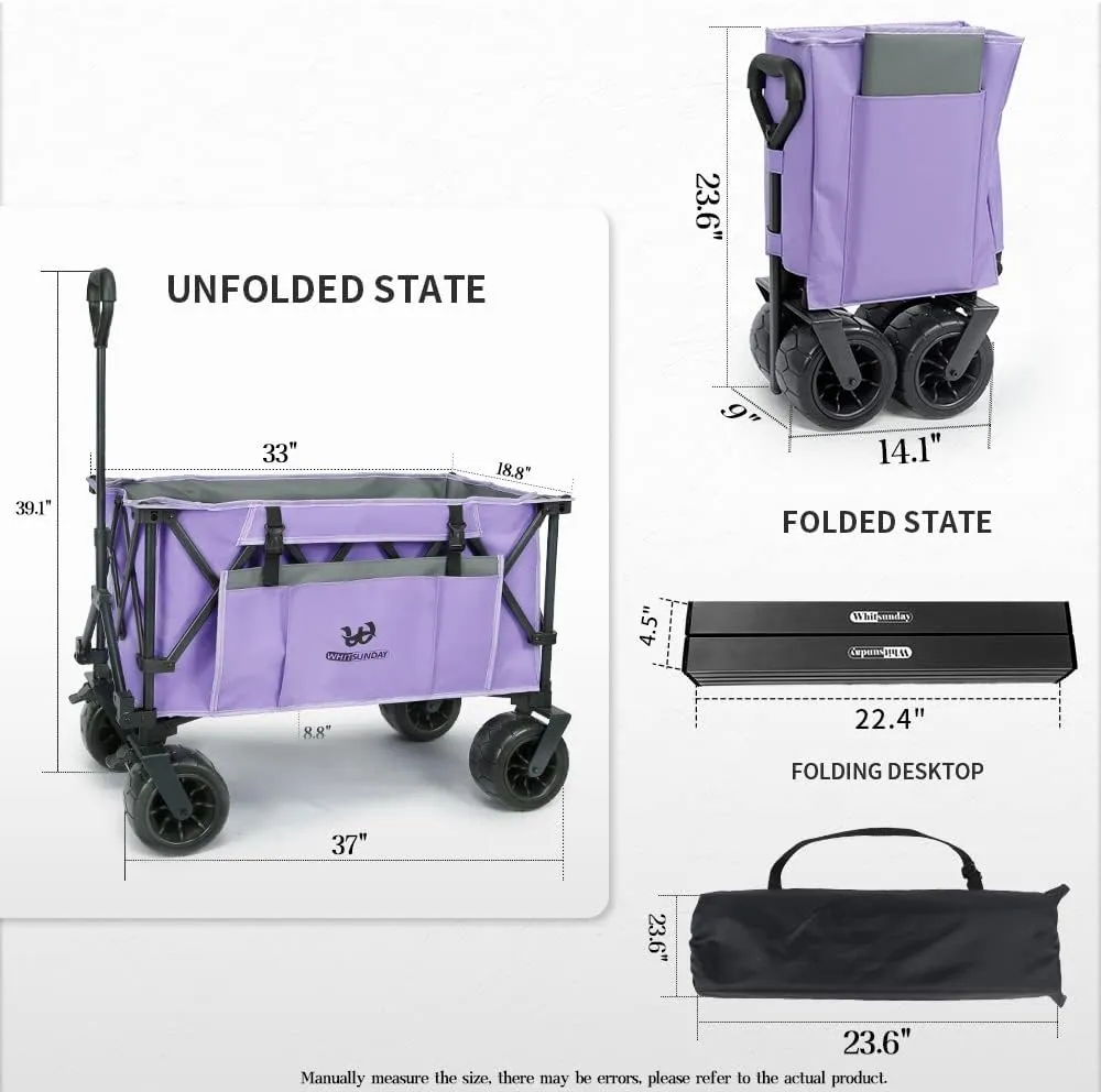 Whitsunday Collasible Wagon, Large Capacity 400Lbs, All-Terrain Wheels Heavy Duty Utility Wagon for Gardening Shopping Fishing Camping Outdoor Picnic Purple