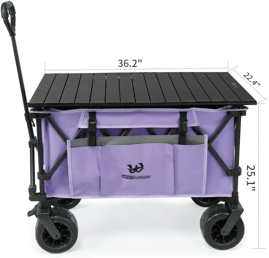 Whitsunday Collasible Wagon, Large Capacity 400Lbs, All-Terrain Wheels Heavy Duty Utility Wagon for Gardening Shopping Fishing Camping Outdoor Picnic Purple