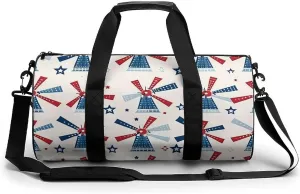 Windmill Patriotic Celebrate America Independence Print Gym Sport Bag Travel Duffel Bags Weekender Carry on Tote Bags for Women Men