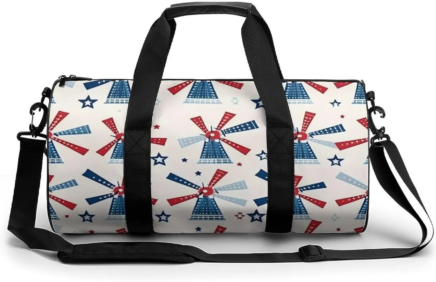 Windmill Patriotic Celebrate America Independence Print Gym Sport Bag Travel Duffel Bags Weekender Carry on Tote Bags for Women Men