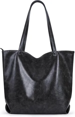 WLLWOO WLLWOO Soft PU Leather Tote Bag for Women Large Casual Hobo Handbags with Zipper Shoulder Work Bag Travel Purse