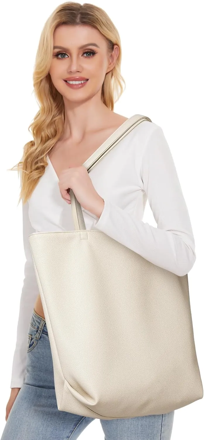 WLLWOO WLLWOO Soft PU Leather Tote Bag for Women Large Casual Hobo Handbags with Zipper Shoulder Work Bag Travel Purse