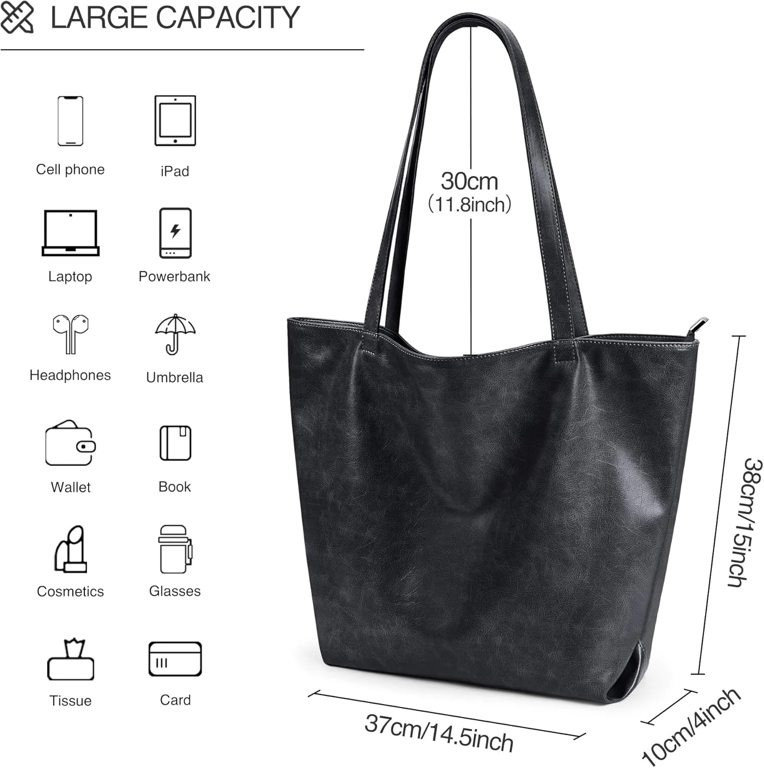WLLWOO WLLWOO Soft PU Leather Tote Bag for Women Large Casual Hobo Handbags with Zipper Shoulder Work Bag Travel Purse