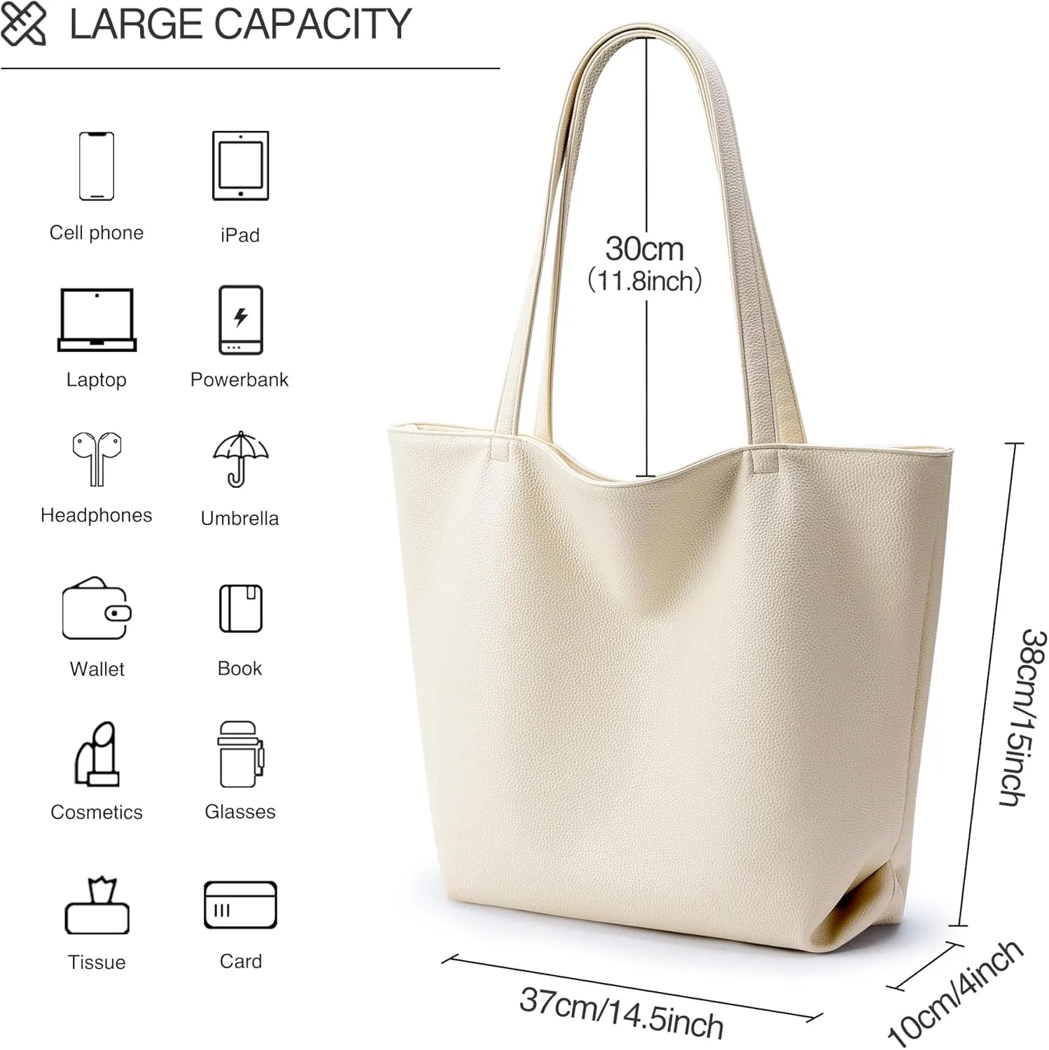 WLLWOO WLLWOO Soft PU Leather Tote Bag for Women Large Casual Hobo Handbags with Zipper Shoulder Work Bag Travel Purse