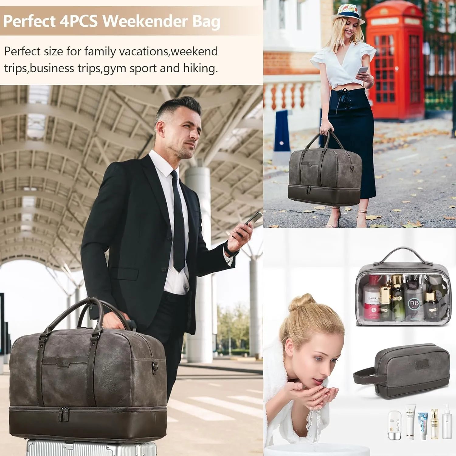 Wogarl Weekender Bag for Women Men Large Overnight Bag Travel Duffel Bag with Shoe Compartment Toiletry Satchel Bag Carry On Bag Fit 21" Laptop