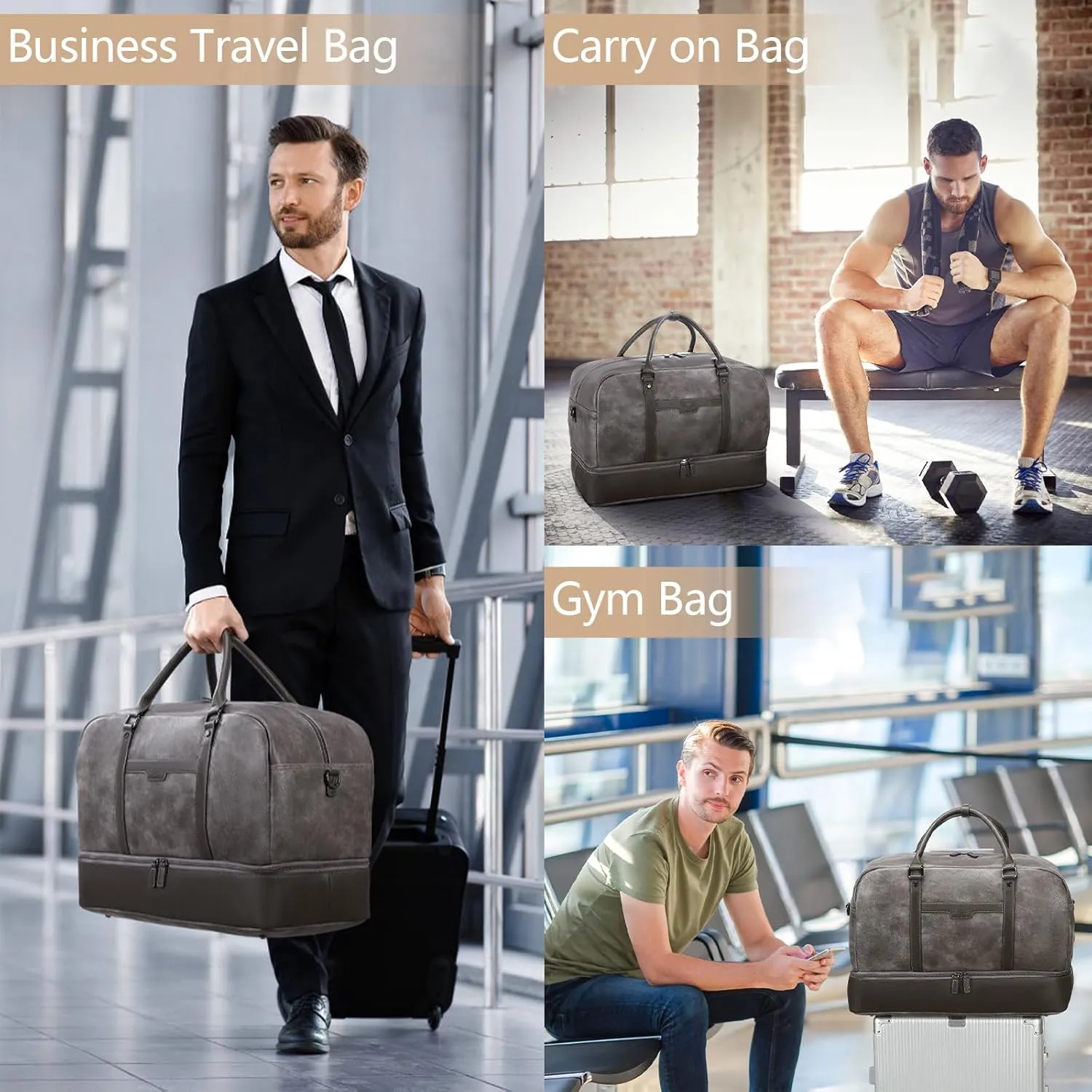 Wogarl Weekender Bag for Women Men Large Overnight Bag Travel Duffel Bag with Shoe Compartment Toiletry Satchel Bag Carry On Bag Fit 21" Laptop