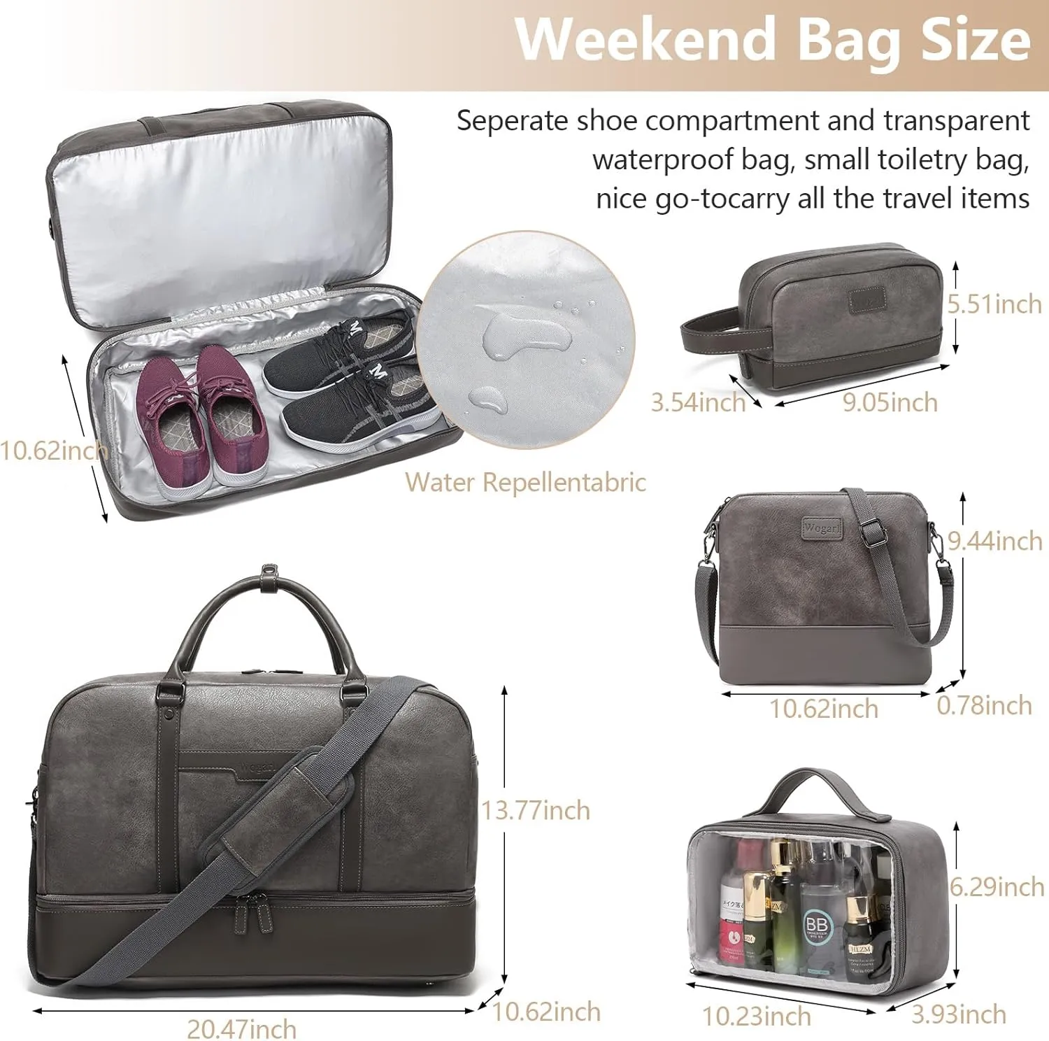 Wogarl Weekender Bag for Women Men Large Overnight Bag Travel Duffel Bag with Shoe Compartment Toiletry Satchel Bag Carry On Bag Fit 21" Laptop