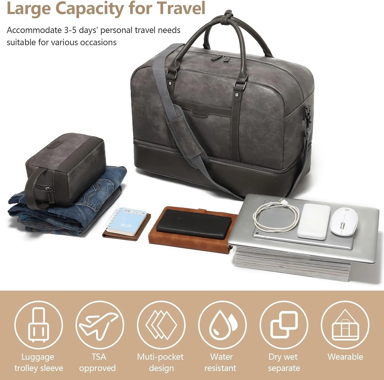Wogarl Weekender Bag for Women Men Large Overnight Bag Travel Duffel Bag with Shoe Compartment Toiletry Satchel Bag Carry On Bag Fit 21" Laptop