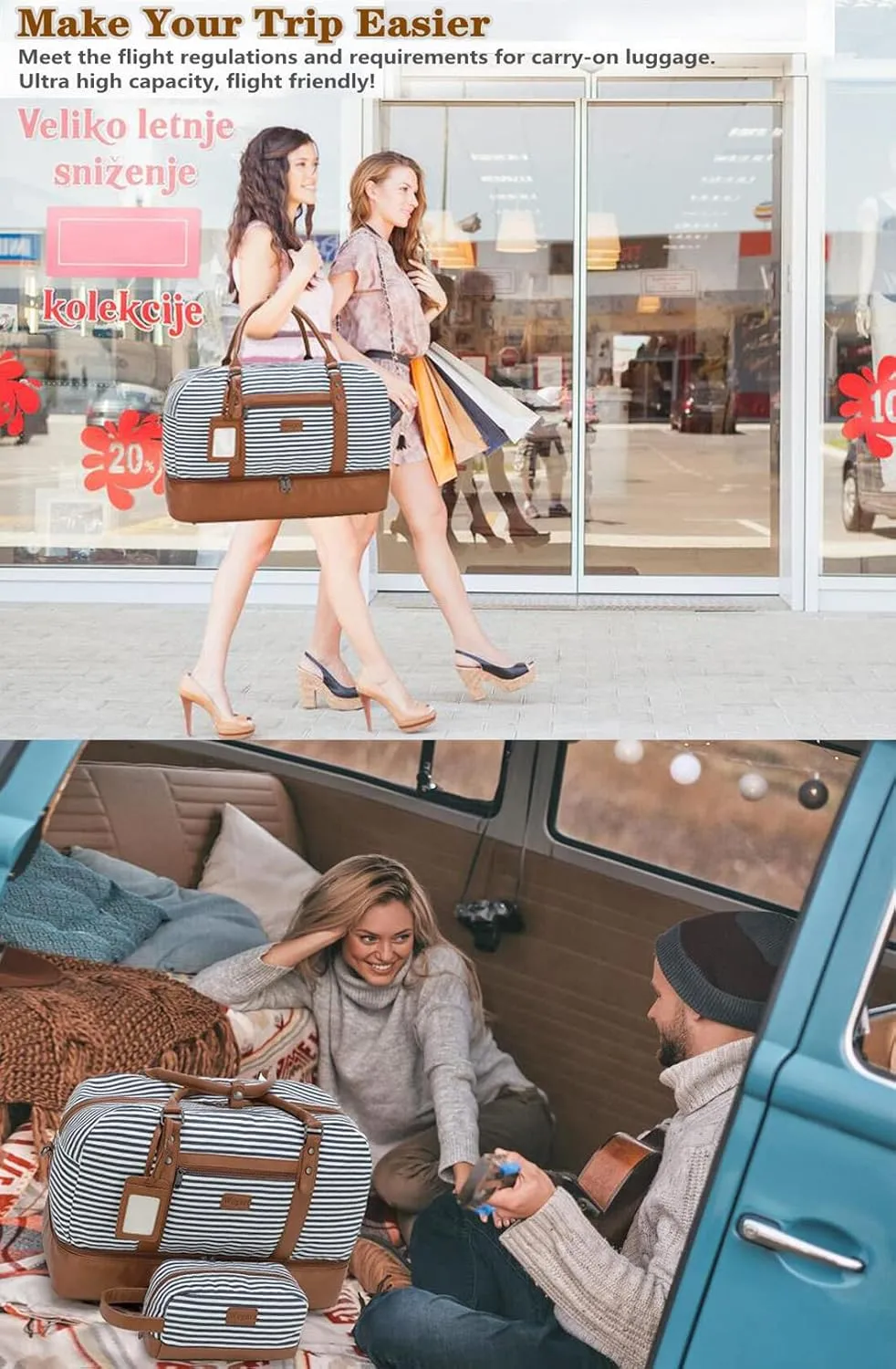 Wogarl Weekender Bags for Women Large Overnight Bag Weekend Travel Duffel Bag Carry on Shoulder with Shoe Compartment Toiletry Bag for Travel Business Gym
