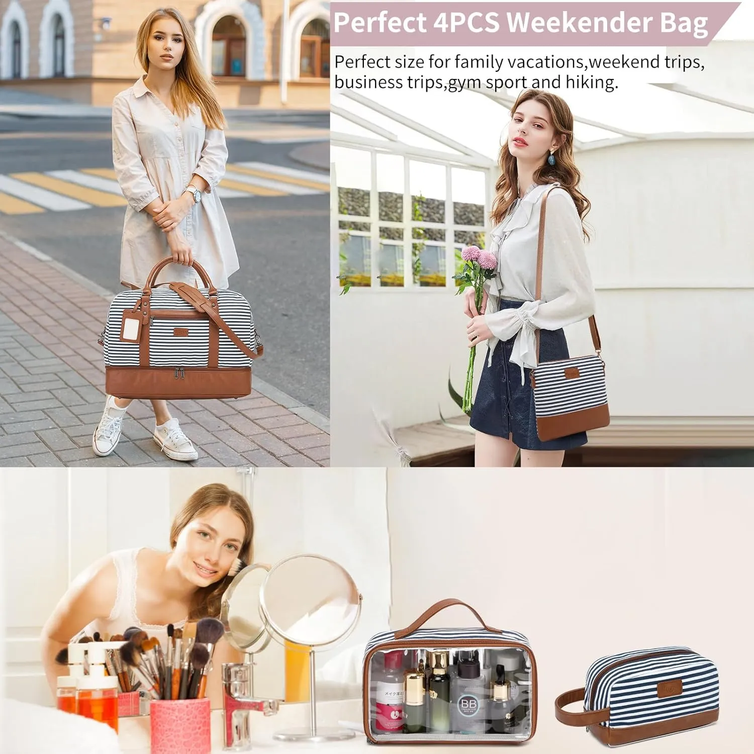 Wogarl Weekender Bags for Women Large Overnight Bag Weekend Travel Duffel Bag Carry on Shoulder with Shoe Compartment Toiletry Bag for Travel Business Gym