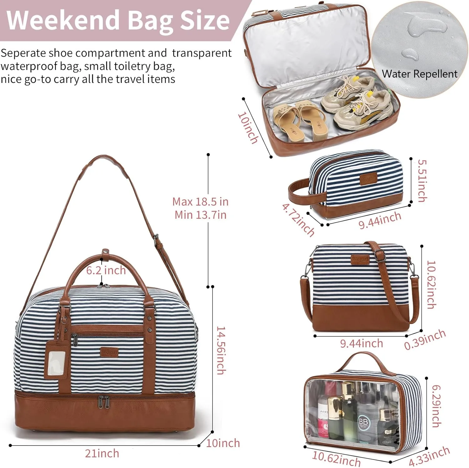 Wogarl Weekender Bags for Women Large Overnight Bag Weekend Travel Duffel Bag Carry on Shoulder with Shoe Compartment Toiletry Bag for Travel Business Gym