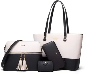 Women Fashion Handbags Wallet Tote Bag Shoulder Bag Top Handle Satchel Purse Set 4pcs