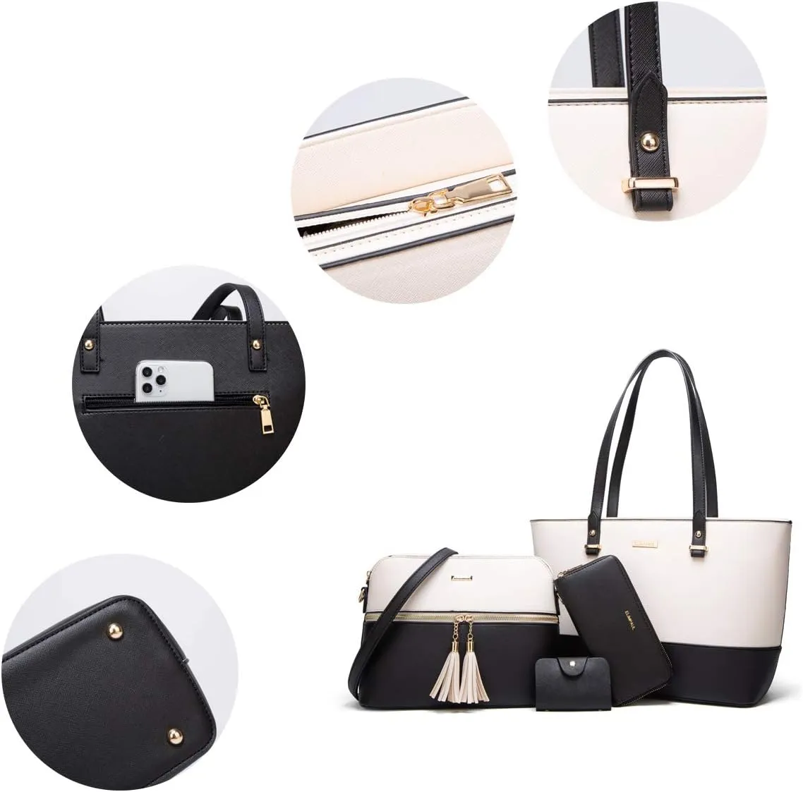 Women Fashion Handbags Wallet Tote Bag Shoulder Bag Top Handle Satchel Purse Set 4pcs
