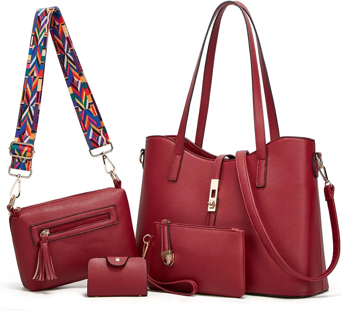 Women Fashion Handbags Wallet Tote Bag Shoulder Bag Top Handle Satchel Purse Set 4pcs