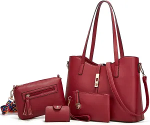 Women Fashion Handbags Wallet Tote Bag Shoulder Bag Top Handle Satchel Purse Set 4pcs
