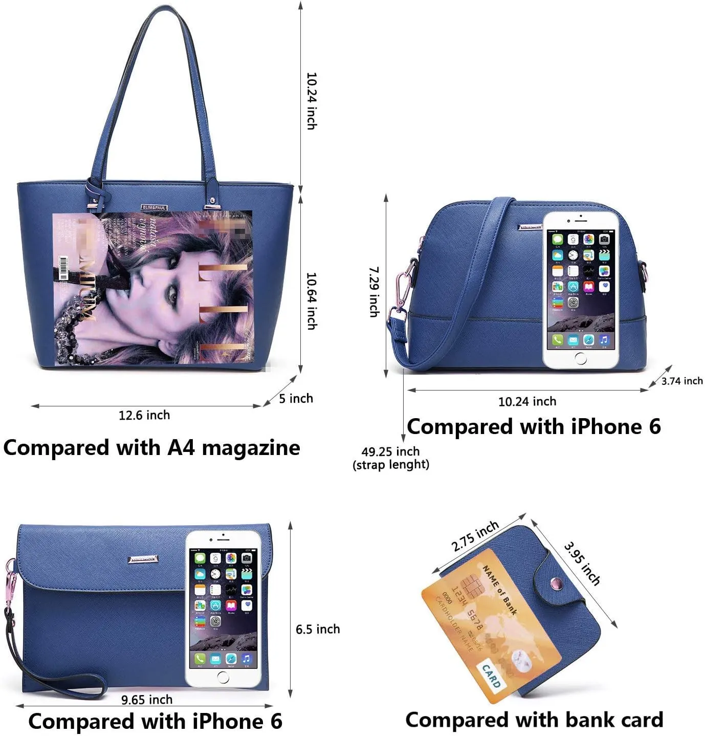 Women Fashion Handbags Wallet Tote Bag Shoulder Bag Top Handle Satchel Purse Set 4pcs