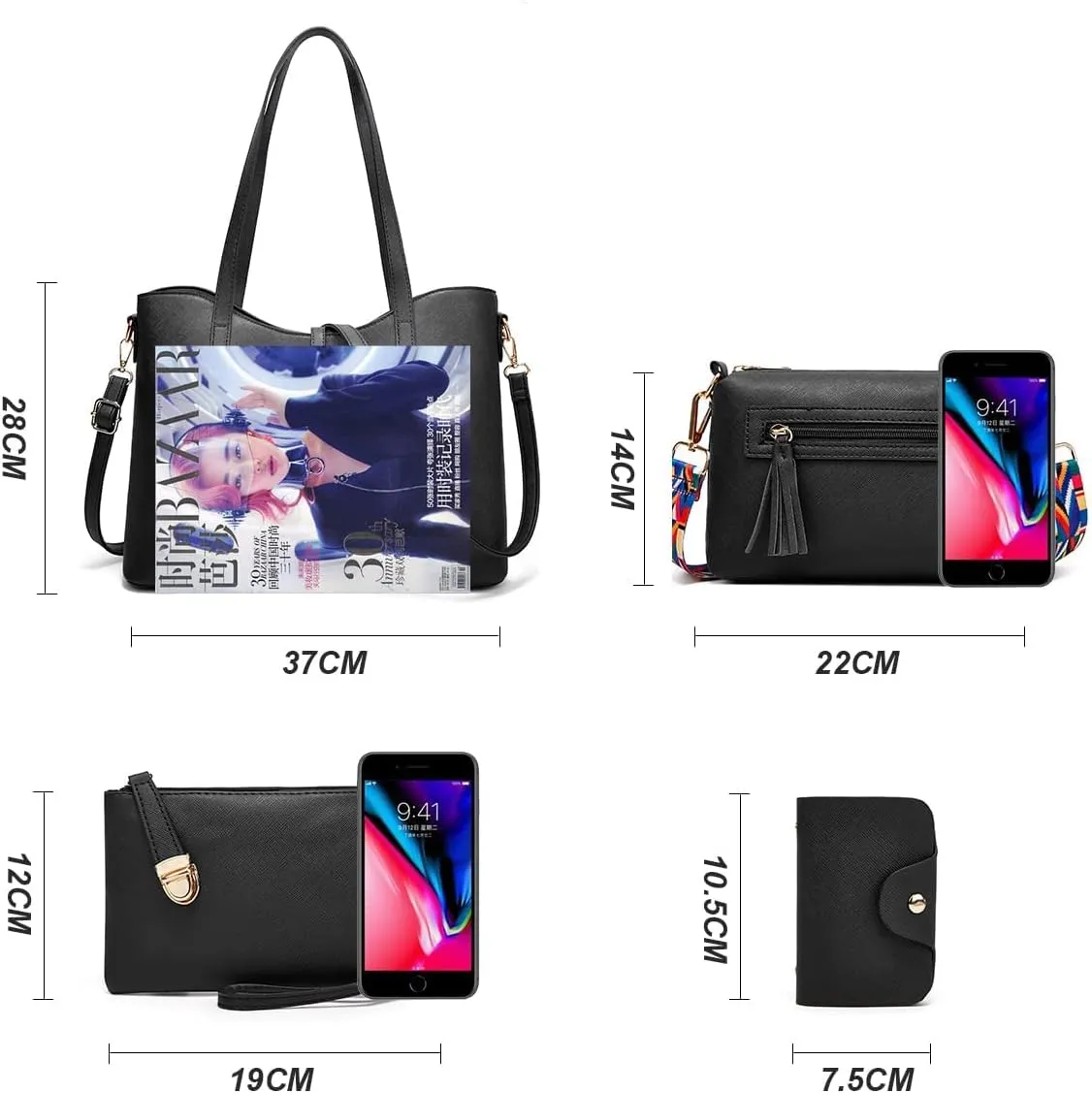 Women Fashion Handbags Wallet Tote Bag Shoulder Bag Top Handle Satchel Purse Set 4pcs
