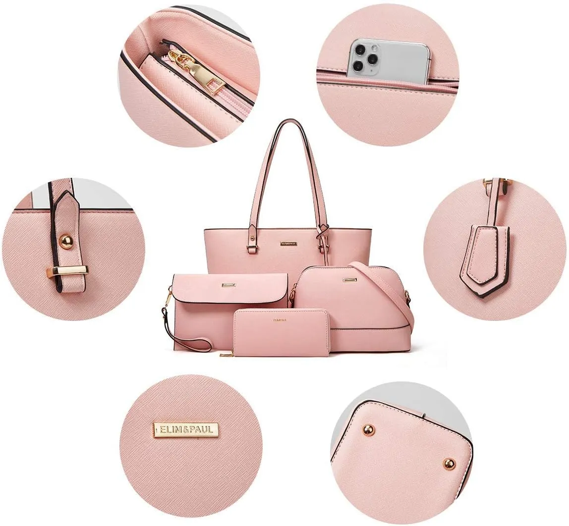 Women Fashion Handbags Wallet Tote Bag Shoulder Bag Top Handle Satchel Purse Set 4pcs