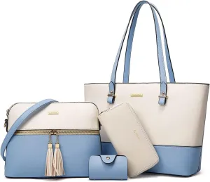Women Fashion Handbags Wallet Tote Bag Shoulder Bag Top Handle Satchel Purse Set 4pcs