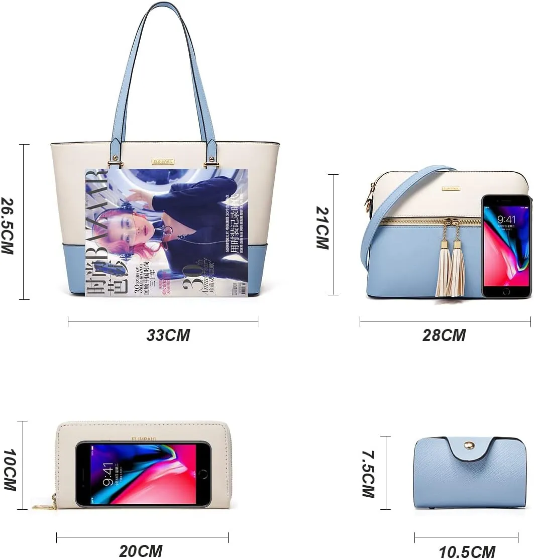 Women Fashion Handbags Wallet Tote Bag Shoulder Bag Top Handle Satchel Purse Set 4pcs