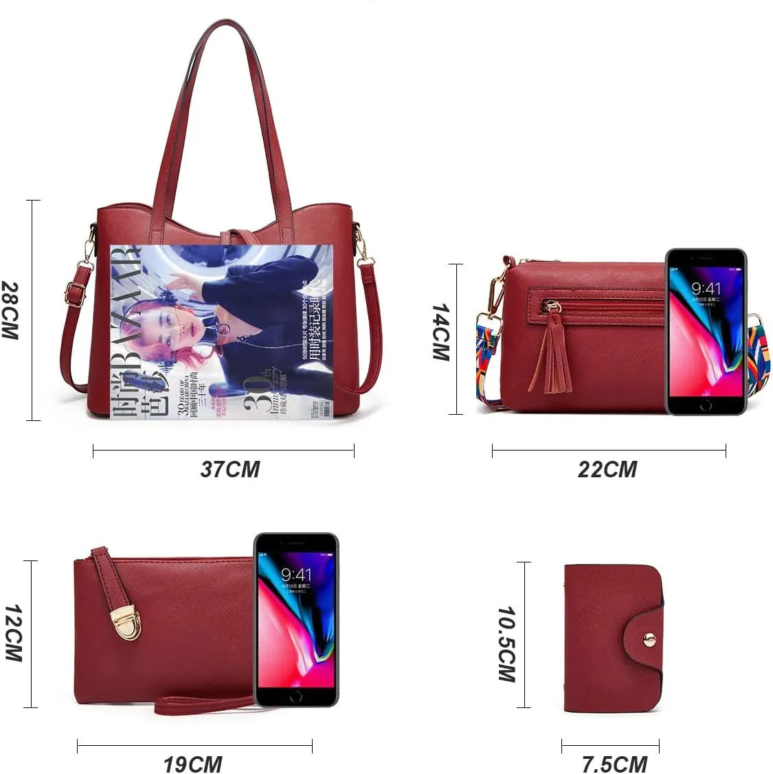 Women Fashion Handbags Wallet Tote Bag Shoulder Bag Top Handle Satchel Purse Set 4pcs