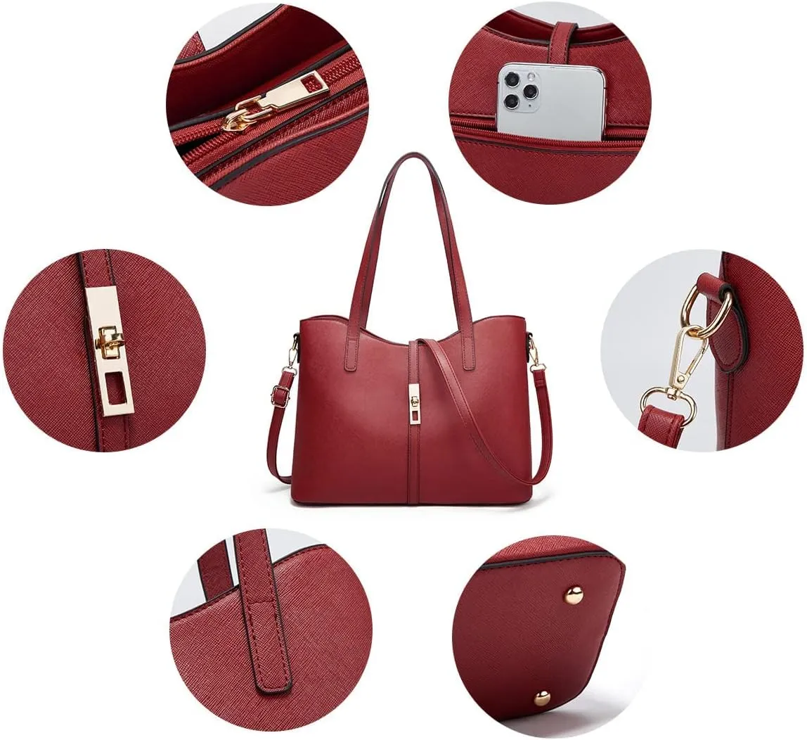 Women Fashion Handbags Wallet Tote Bag Shoulder Bag Top Handle Satchel Purse Set 4pcs