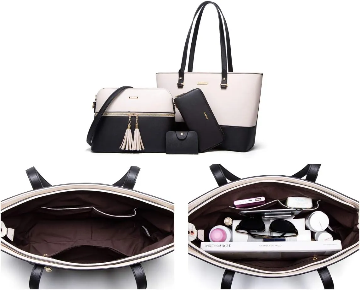 Women Fashion Handbags Wallet Tote Bag Shoulder Bag Top Handle Satchel Purse Set 4pcs