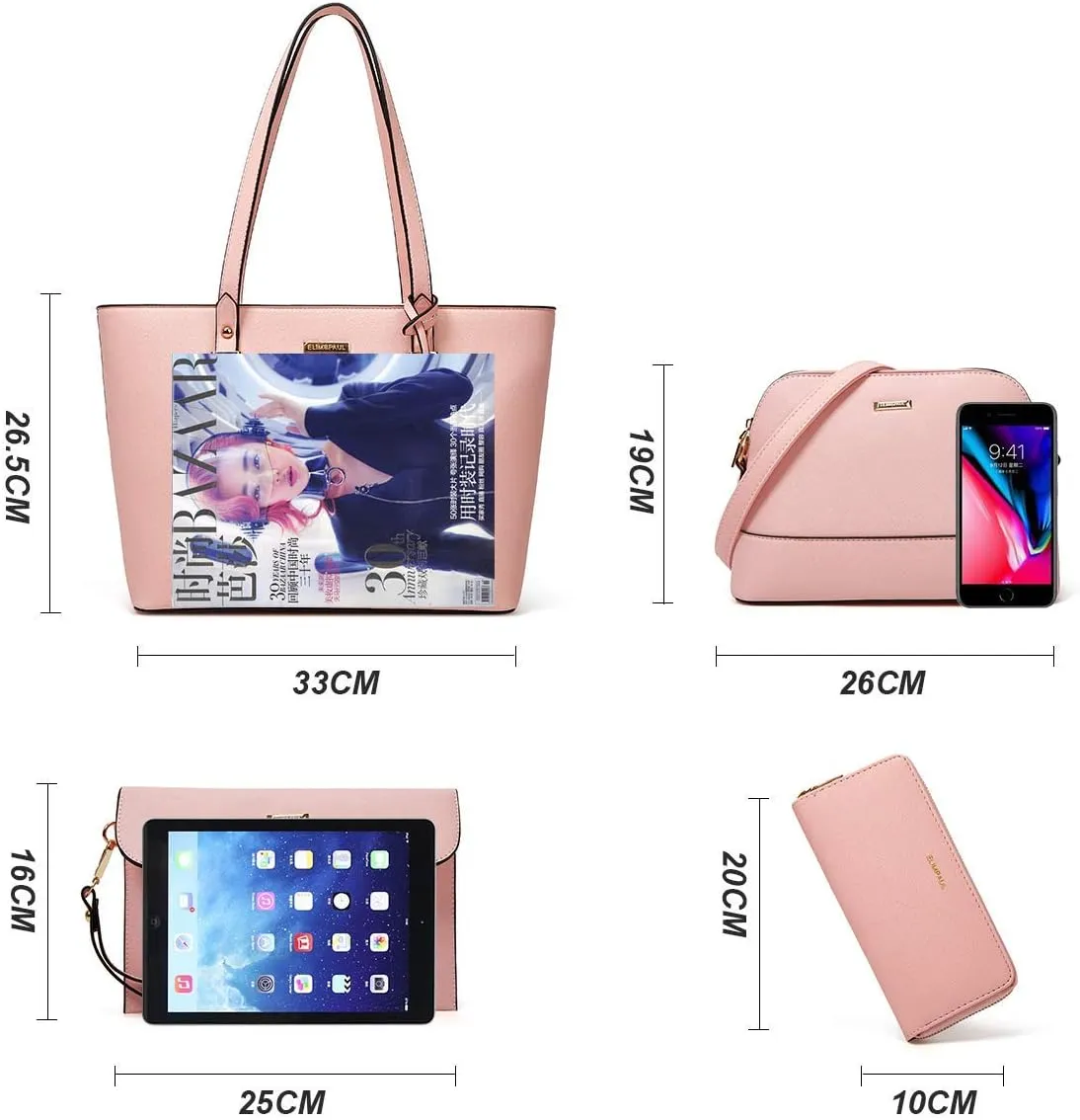 Women Fashion Handbags Wallet Tote Bag Shoulder Bag Top Handle Satchel Purse Set 4pcs