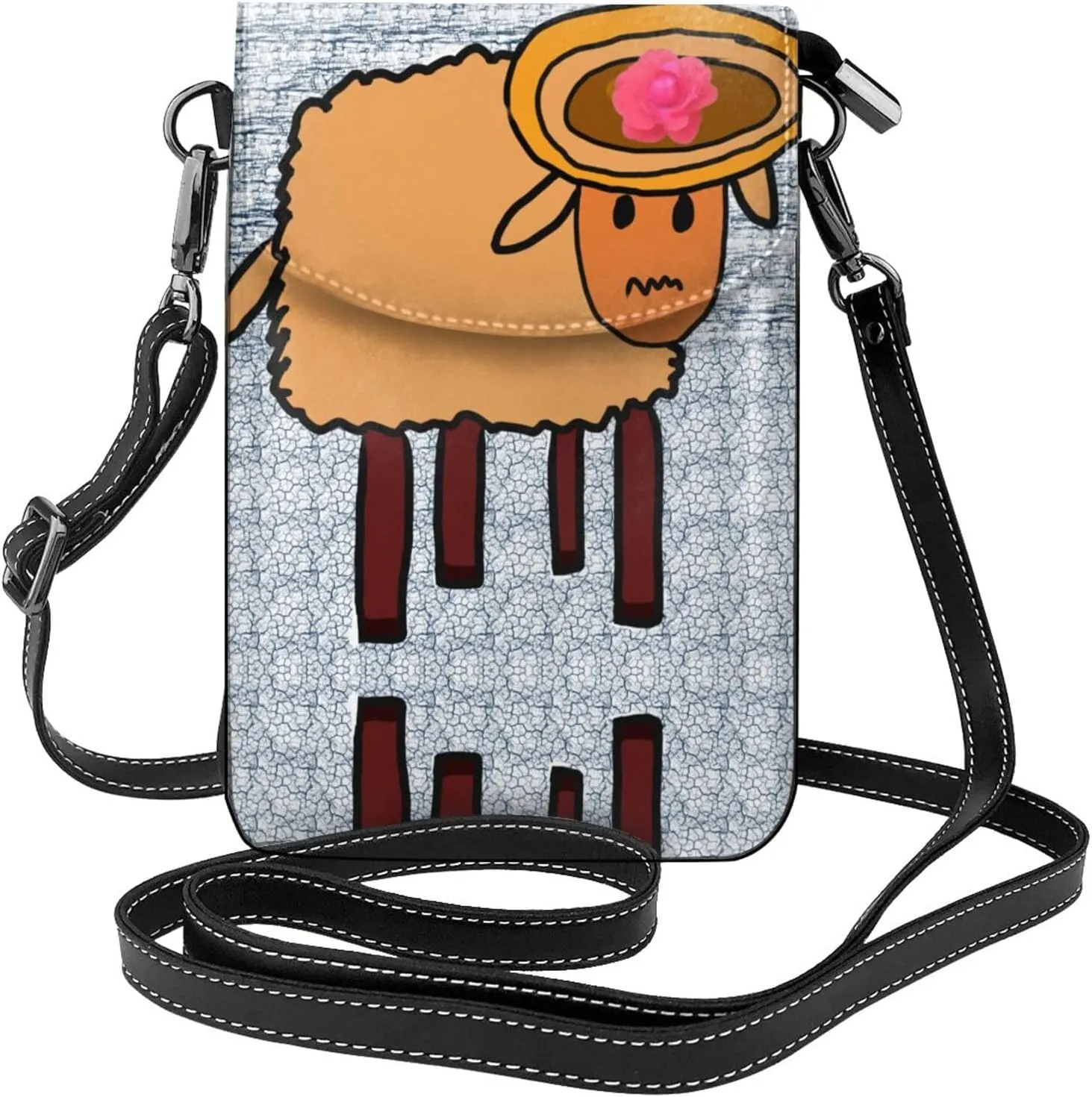 Women Leather Cell Phone Purse a Minority Sheep Picture Multifunction,Soft, Durable,Convenient for Daily use and Travel, Black, One Size