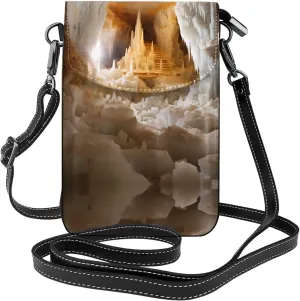 women leather Cell Phone Purse Natural grain of the Castle Salt Mine picture Multifunction,Soft, durable,Convenient for daily use and travel, Black, One Size