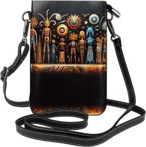 women leather Cell Phone Purse Primitive Totem pattern Multifunction,Soft, durable,Convenient for daily use and travel, Black, One Size