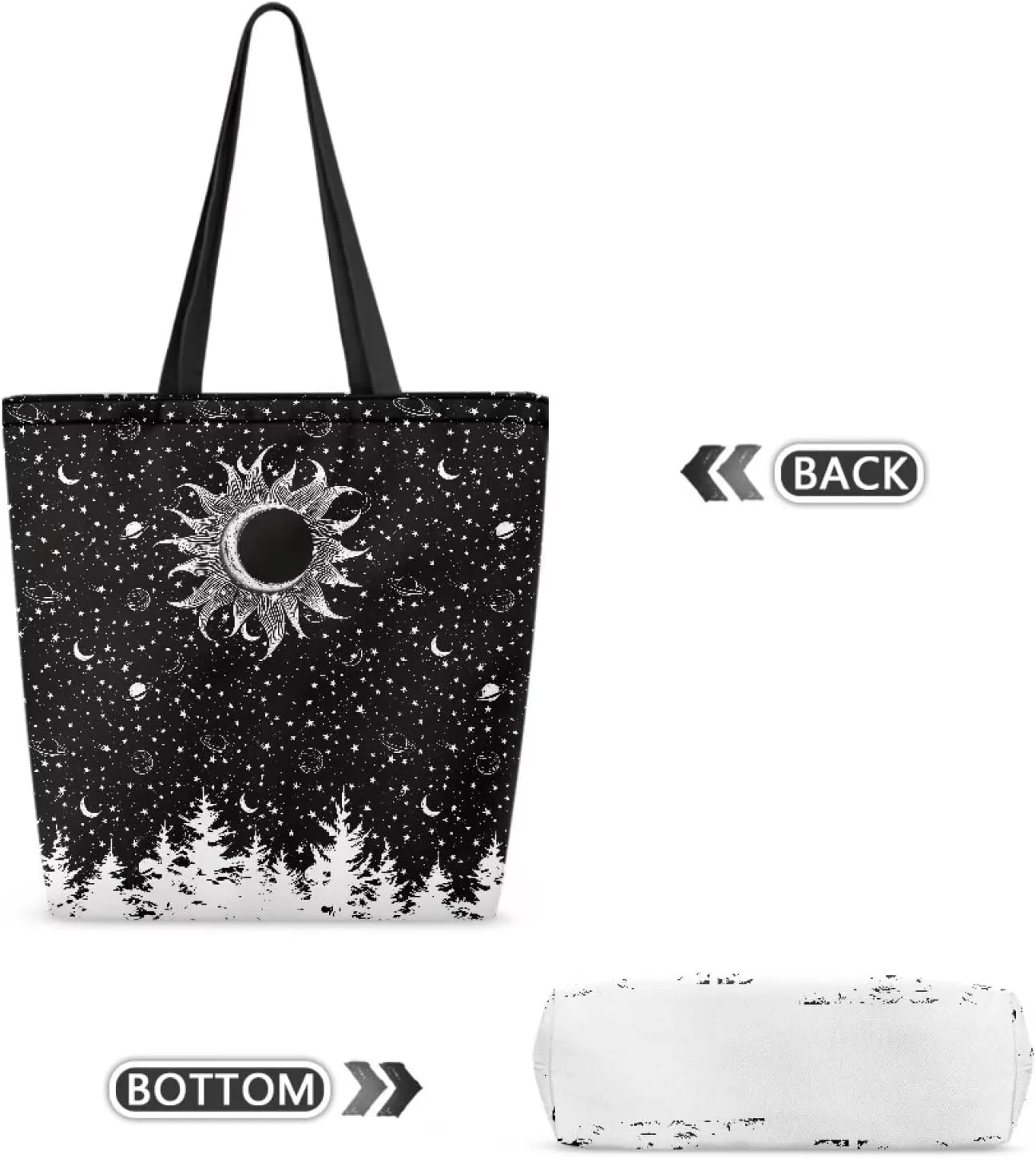 Women Men Canvas Bag with Inner Zipper Pocket Large Reusable Grocery Tote Handbag