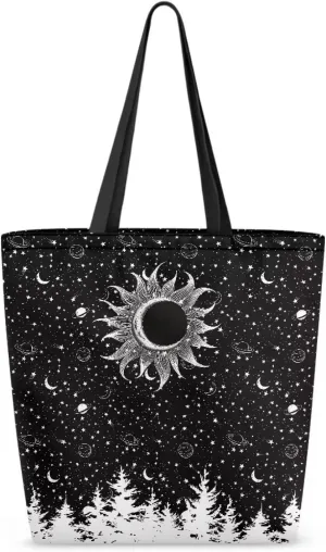 Women Men Canvas Bag with Inner Zipper Pocket Large Reusable Grocery Tote Handbag