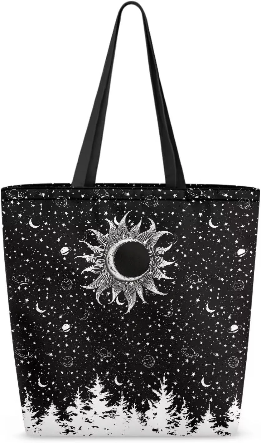 Women Men Canvas Bag with Inner Zipper Pocket Large Reusable Grocery Tote Handbag