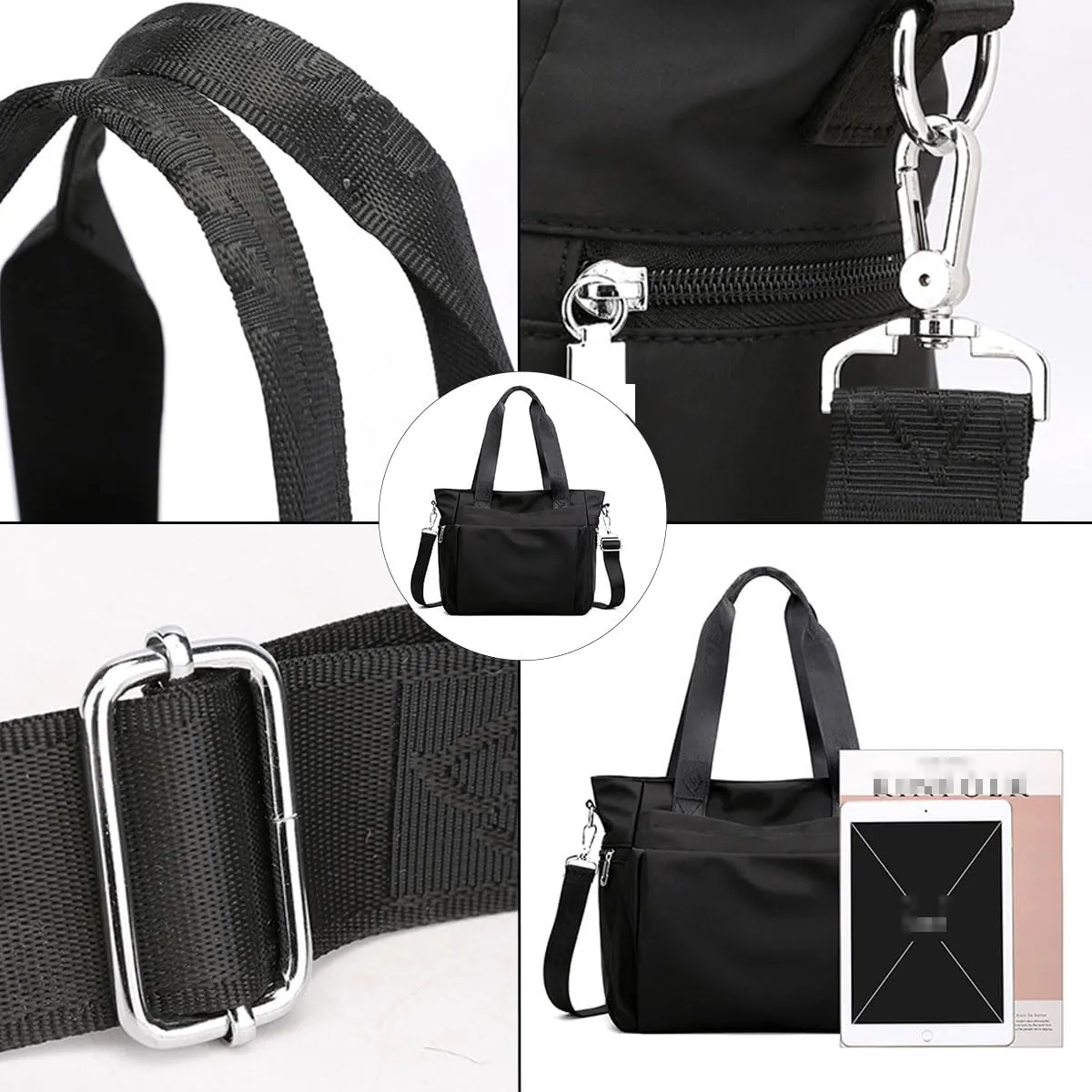 Women Nylon Tote Bag Multi-function Shoulder Bag Multiple Pockets Purse Handbag Lightweight Travel Messenger Bag