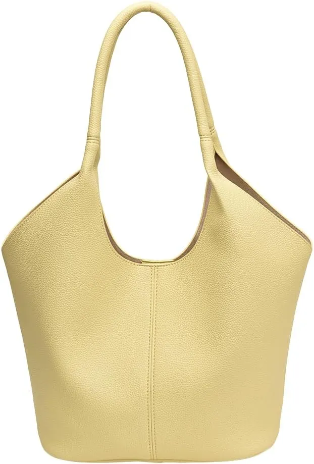 Women PU Tote Bag Simple Shoulder Purse Large Capacity Vegan Leather Bucket Bag Solid Color Fashion Shoulder Bag Out