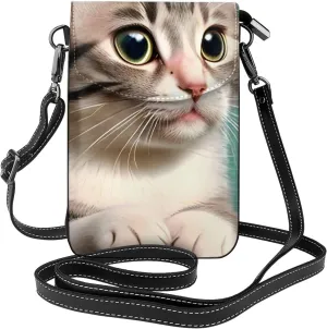 women Small Cell Phone Purse A curious cat pattern : Multifunction,Soft, durable,Convenient for daily use and travel