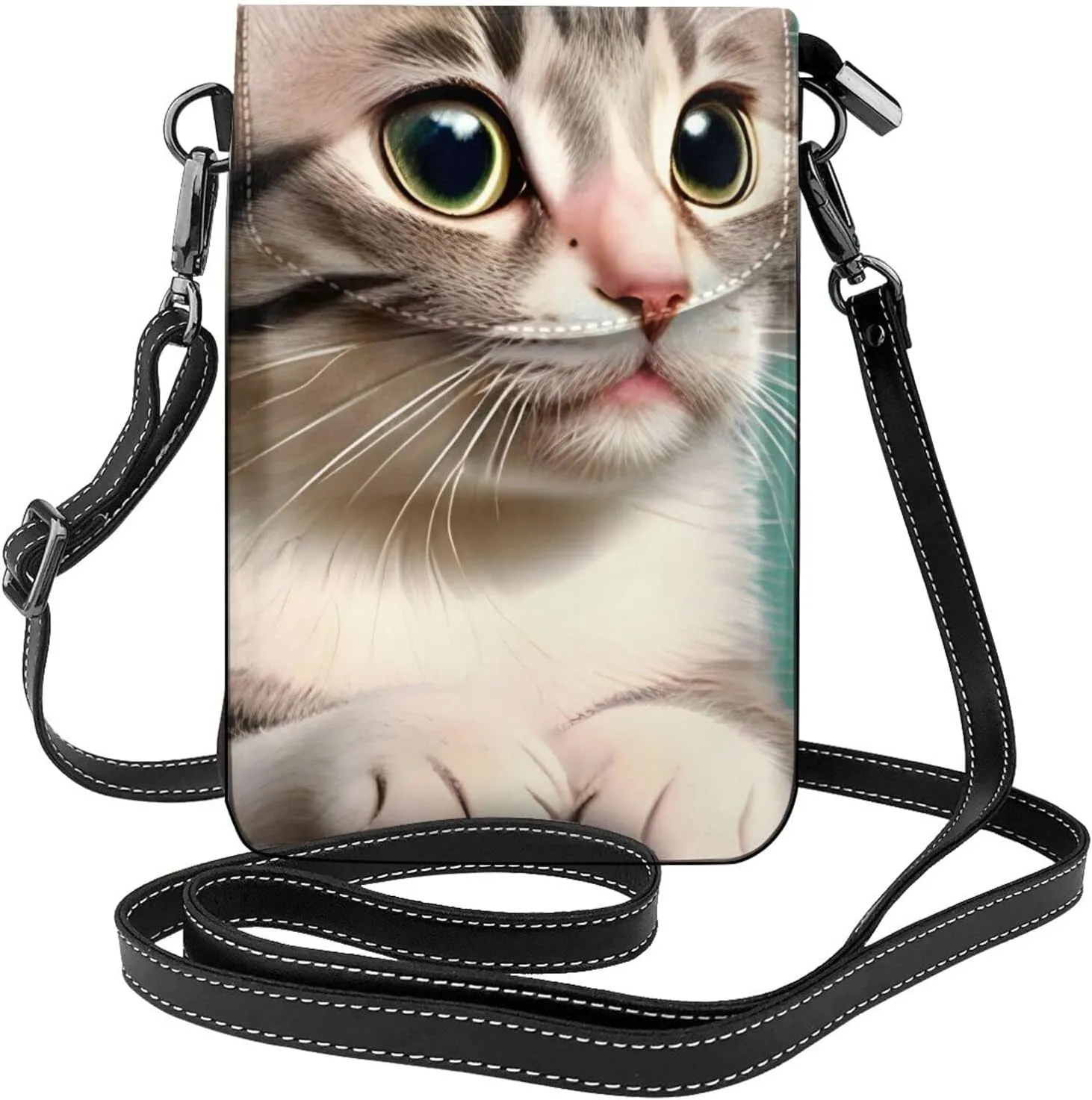 women Small Cell Phone Purse A curious cat pattern : Multifunction,Soft, durable,Convenient for daily use and travel