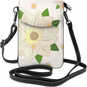 women Small Cell Phone Purse Blooming Hexagonal White picture Soft, durable and waterproof PU leather Convenient for daily use and travel