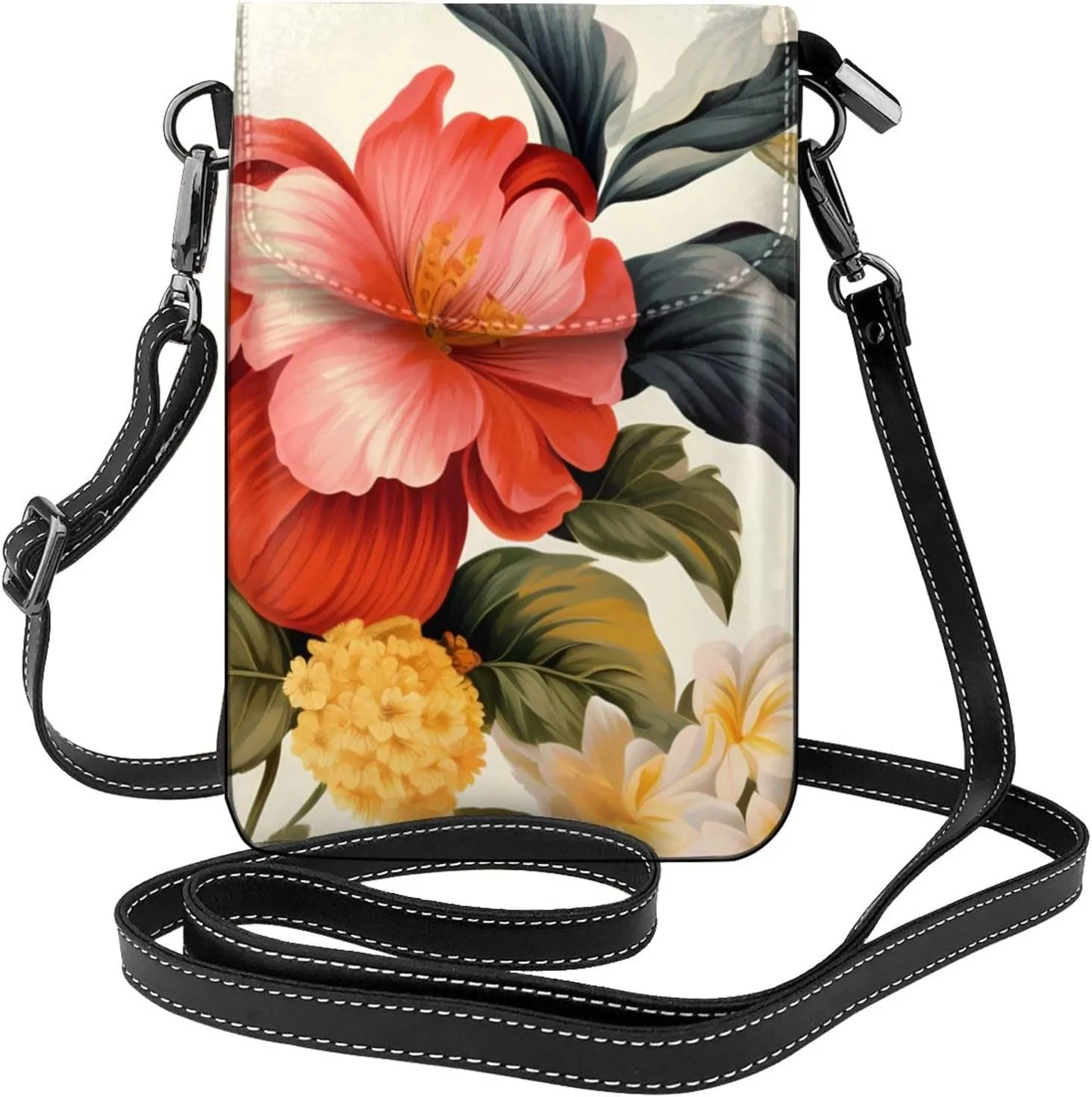 women Small Cell Phone Purse Botanical Floral picture Soft, durable and waterproof PU leather Convenient for daily use and travel