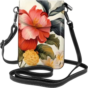 women Small Cell Phone Purse Botanical Floral picture Soft, durable and waterproof PU leather Convenient for daily use and travel