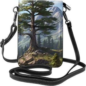 women Small Cell Phone Purse Deer Mountain Pine Tree Wilderness pattern Soft, durable and waterproof PU leather Convenient for daily use and travel